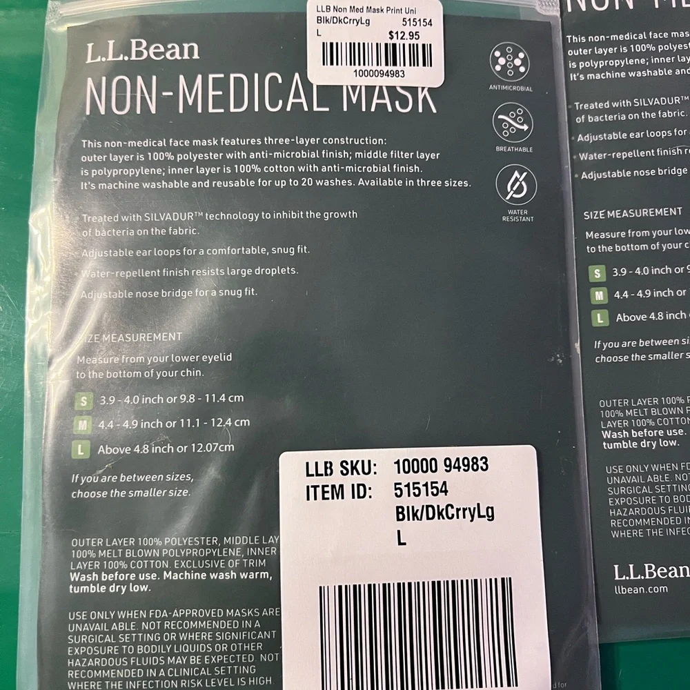 L.L. Bean Black and Gold and Green Non-Medical Mask